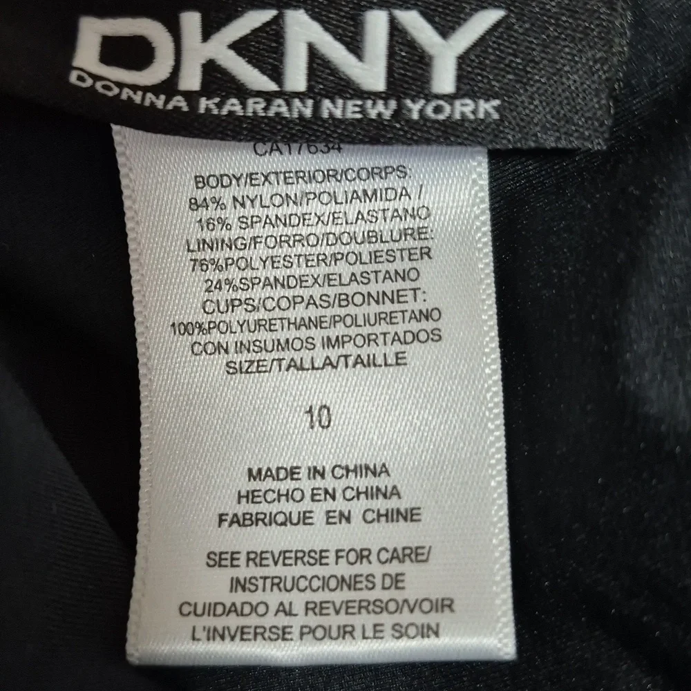 DKNY One Piece Swimsuit Black/Blue Polka Dot Side Ruching V Neck Swimwear Sz 10 - Picture 10 of 15